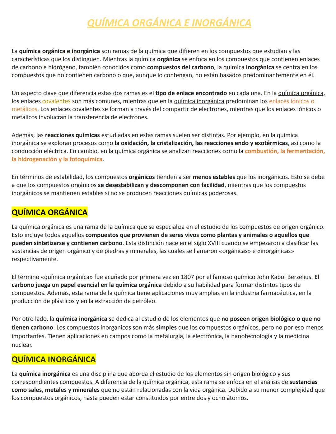 # QUÍMICA ORGÁNICA E INORGÁNICA
La química orgánica e inorgánica son ramas de la química que difieren en los compuestos que estudian y las