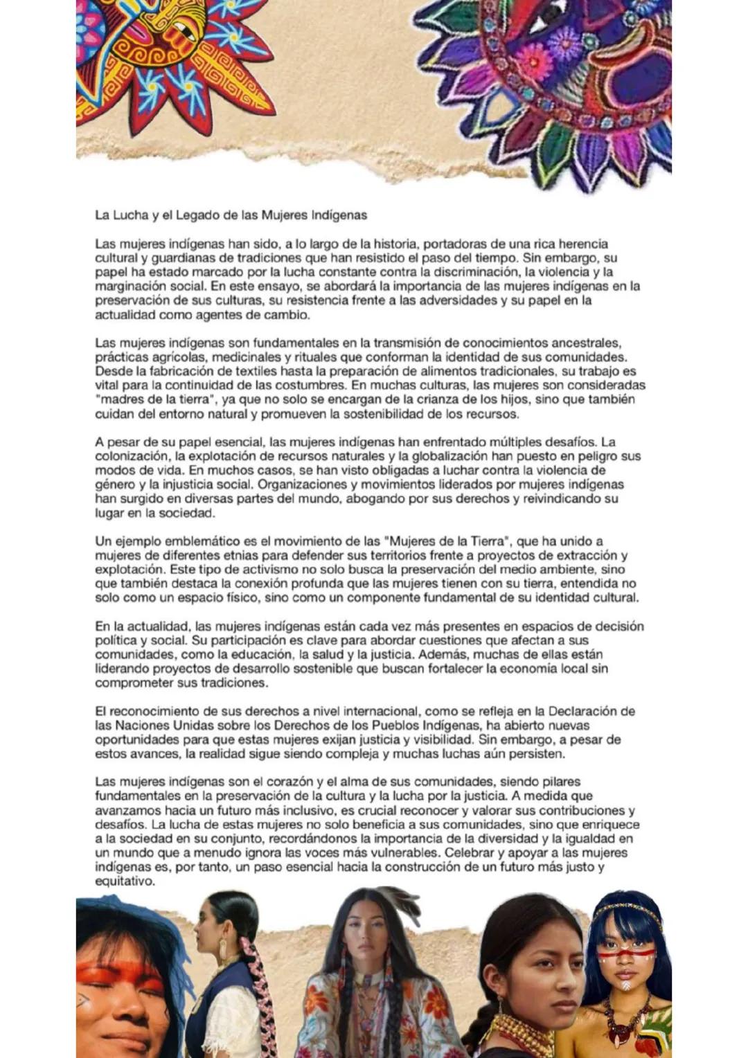 # La Lucha y el Legado de las Mujeres Indígenas
Las mujeres indígenas han sido, a lo largo de la historia, portadoras de una rica herencia