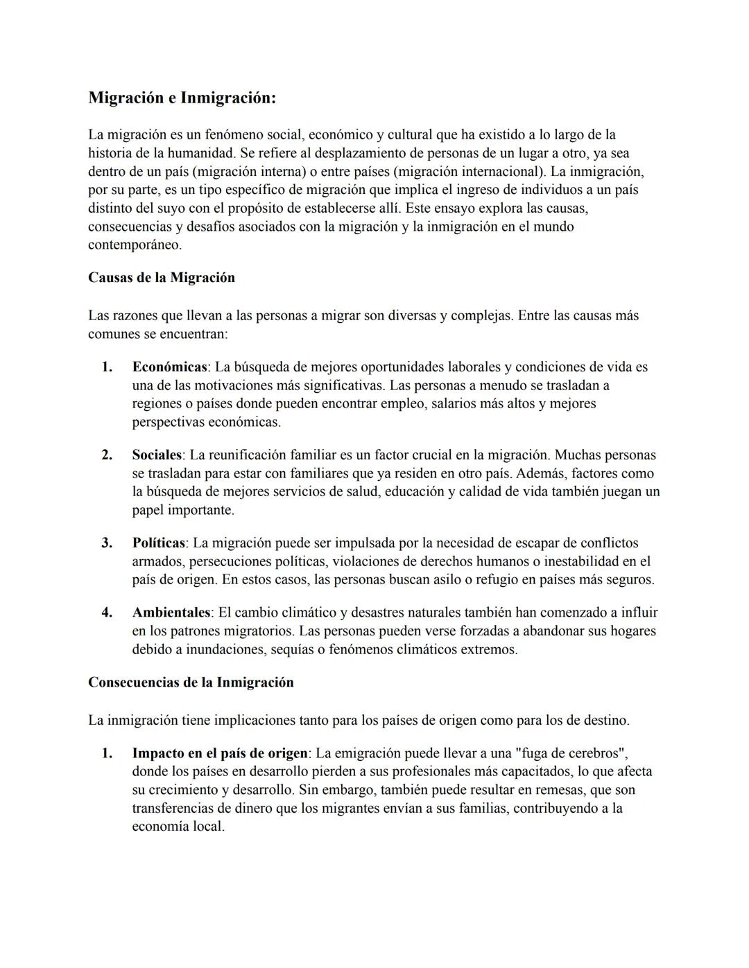 # Migración e Inmigración:
La migración es un fenómeno social, económico y cultural que ha existido a lo largo de la
historia de la humanid