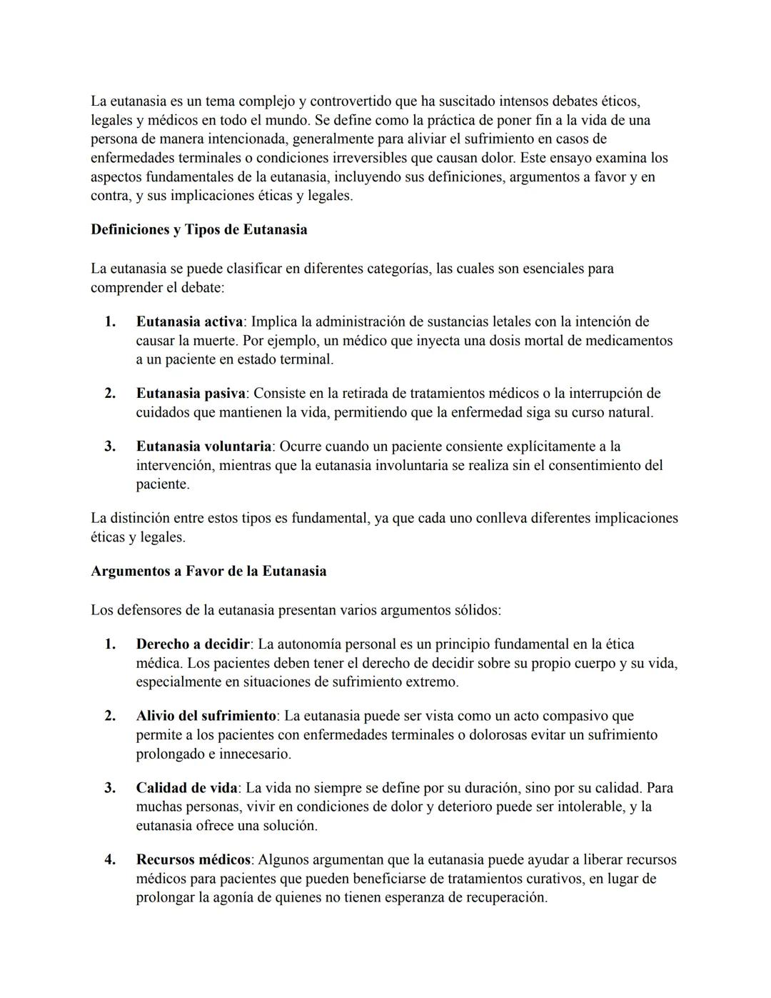 La eutanasia es un tema complejo y controvertido que ha suscitado intensos debates éticos,
legales y médicos en todo el mundo. Se define com