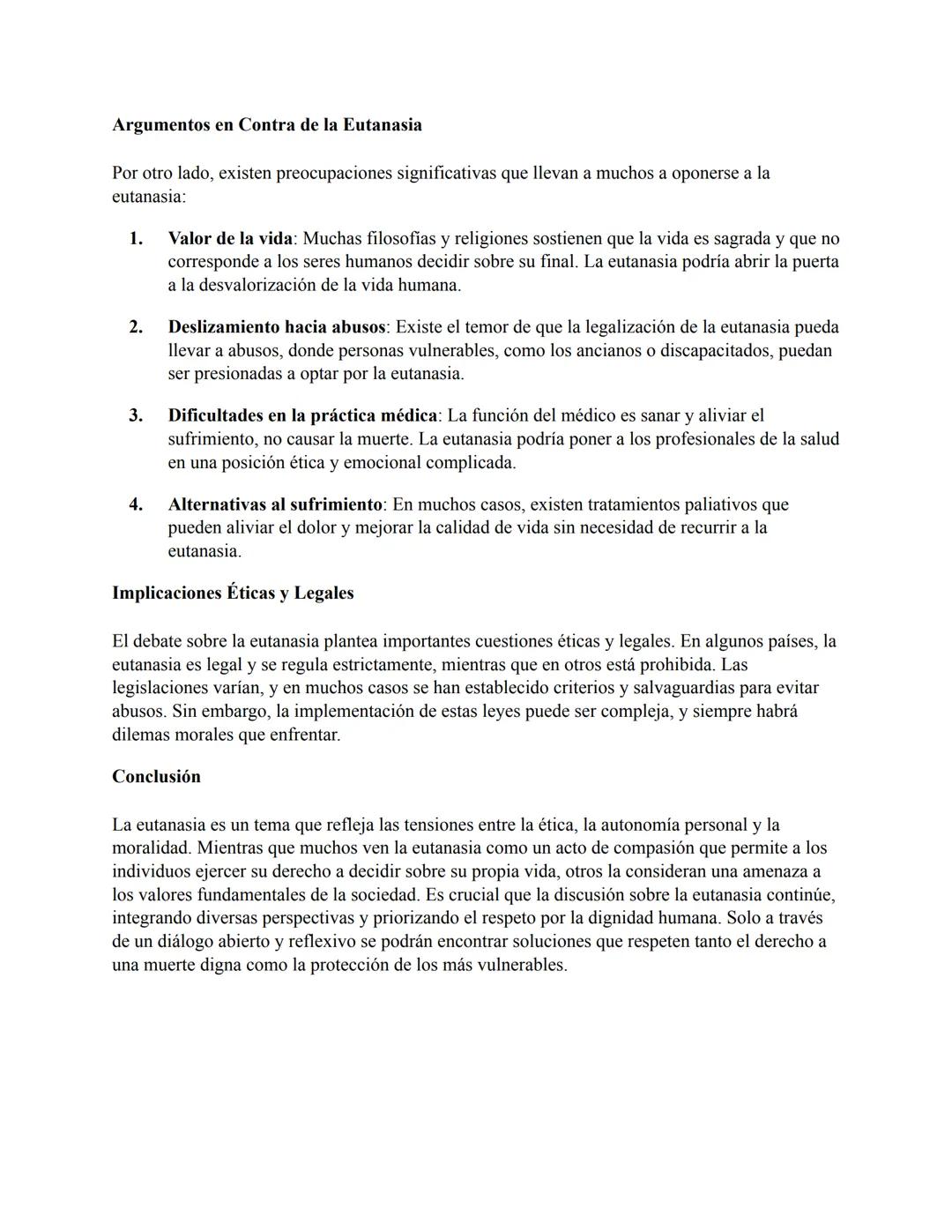 La eutanasia es un tema complejo y controvertido que ha suscitado intensos debates éticos,
legales y médicos en todo el mundo. Se define com