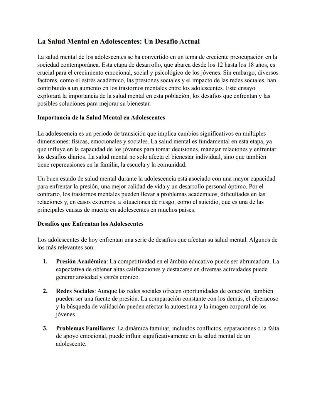 # La Salud Mental en Adolescentes: Un Desafío Actual
La salud mental de los adolescentes se ha convertido en un tema de creciente preocupac