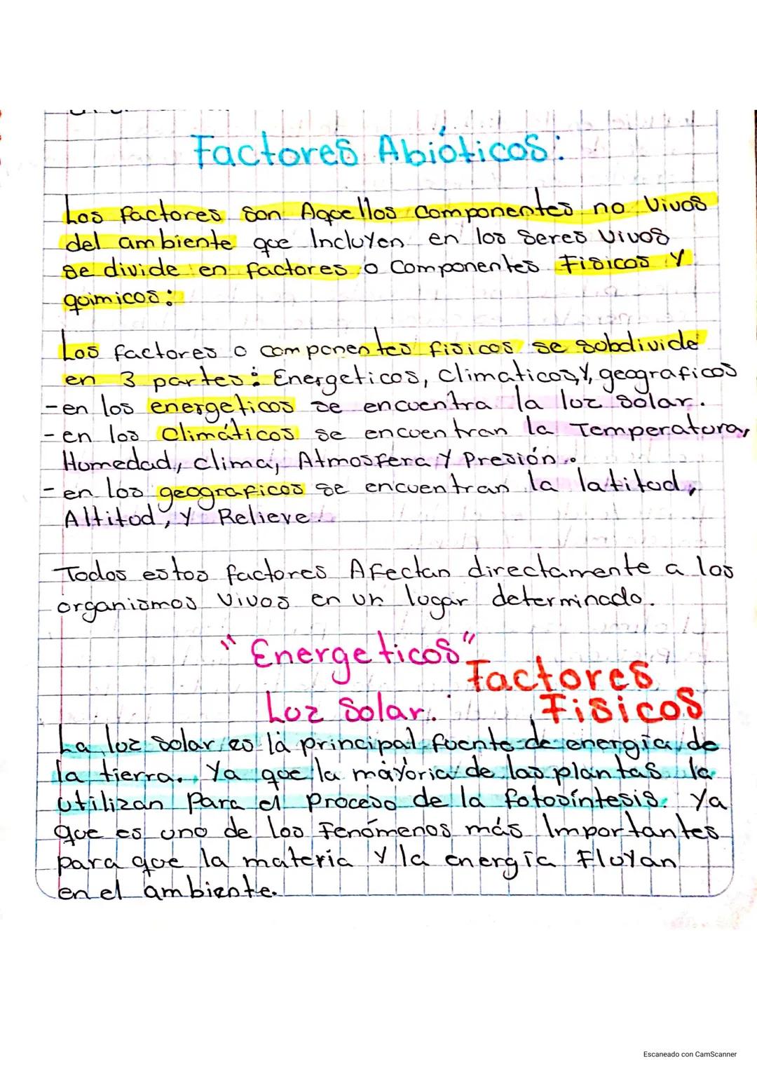 # Factores Abioticos:
Los factores Son Aquellos componentes no Vivos
del ambiente que Incluyen en los seres vivos
Be divide en factores o c