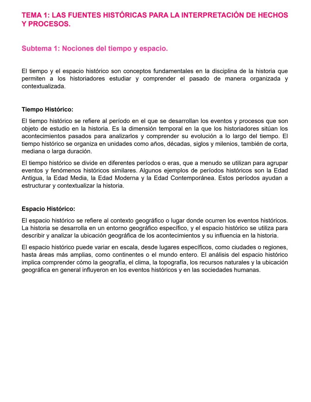 # TEMA 1: LAS FUENTES HISTÓRICAS PARA LA INTERPRETACIÓN DE HECHOS
Y PROCESOS.
Subtema 1: Nociones del tiempo y espacio.
El tiempo y el esp