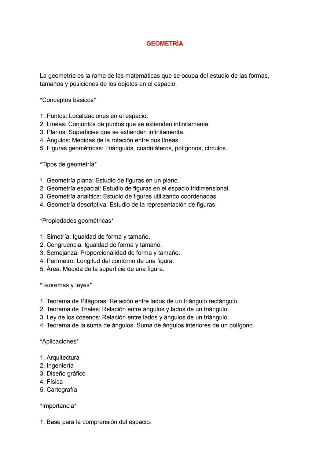 # GEOMETRÍA
La geometría es la rama de las matemáticas que se ocupa del estudio de las formas,
tamaños y posiciones de los objetos en el es