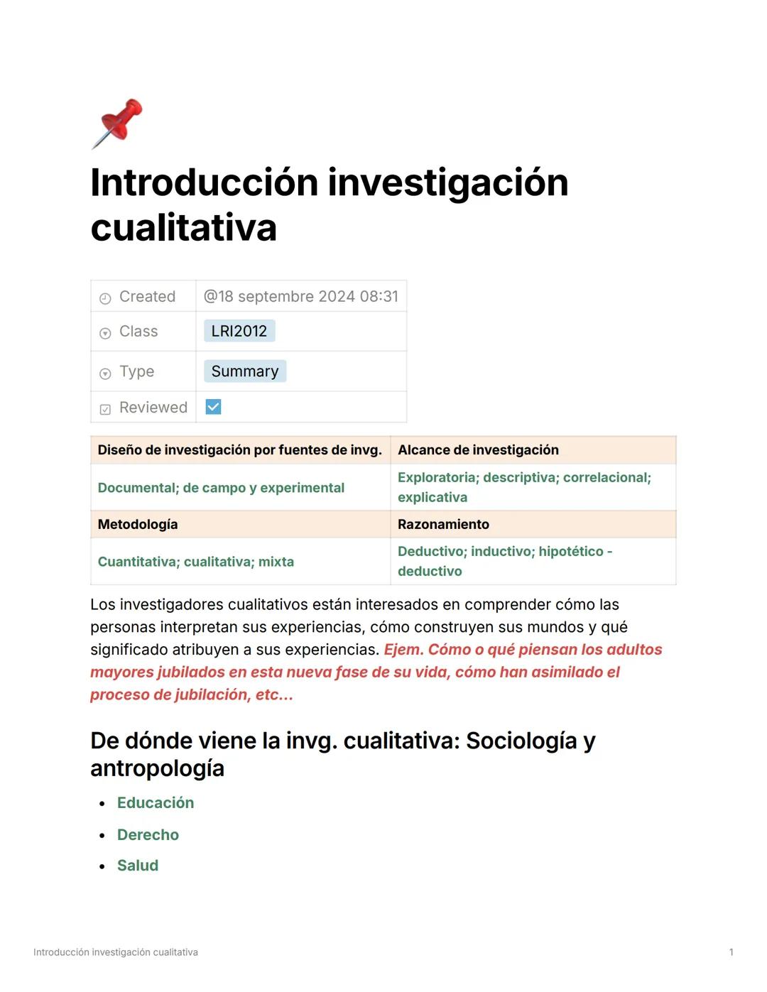 # Introducción investigación
cualitativa
Created @18 septembre 2024 08:31
Class LRI2012
Type Summary
Reviewed
Diseño de investigación p