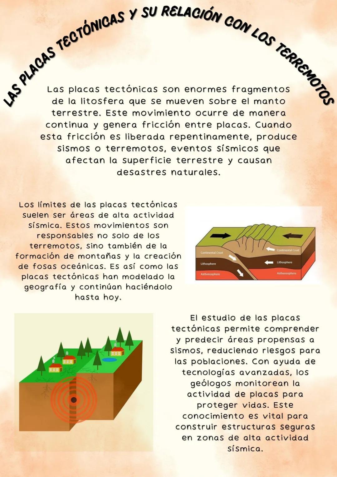 LAS PLACAS
S TECTONICAS Y SU RELACIÓN CON LOS TERREMOTOS
Las placas tectónicas son enormes fragmentos
de la litosfera que se mueven sobre el