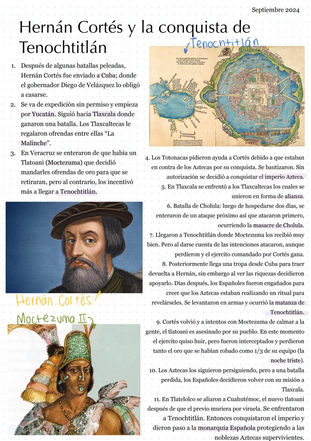 # Hernán Cortés y la conquista de Tenochtitlán
Septiembre 2024
1. Después de algunas batallas peleadas,
Hernán Cortés fue enviado a Cuba;