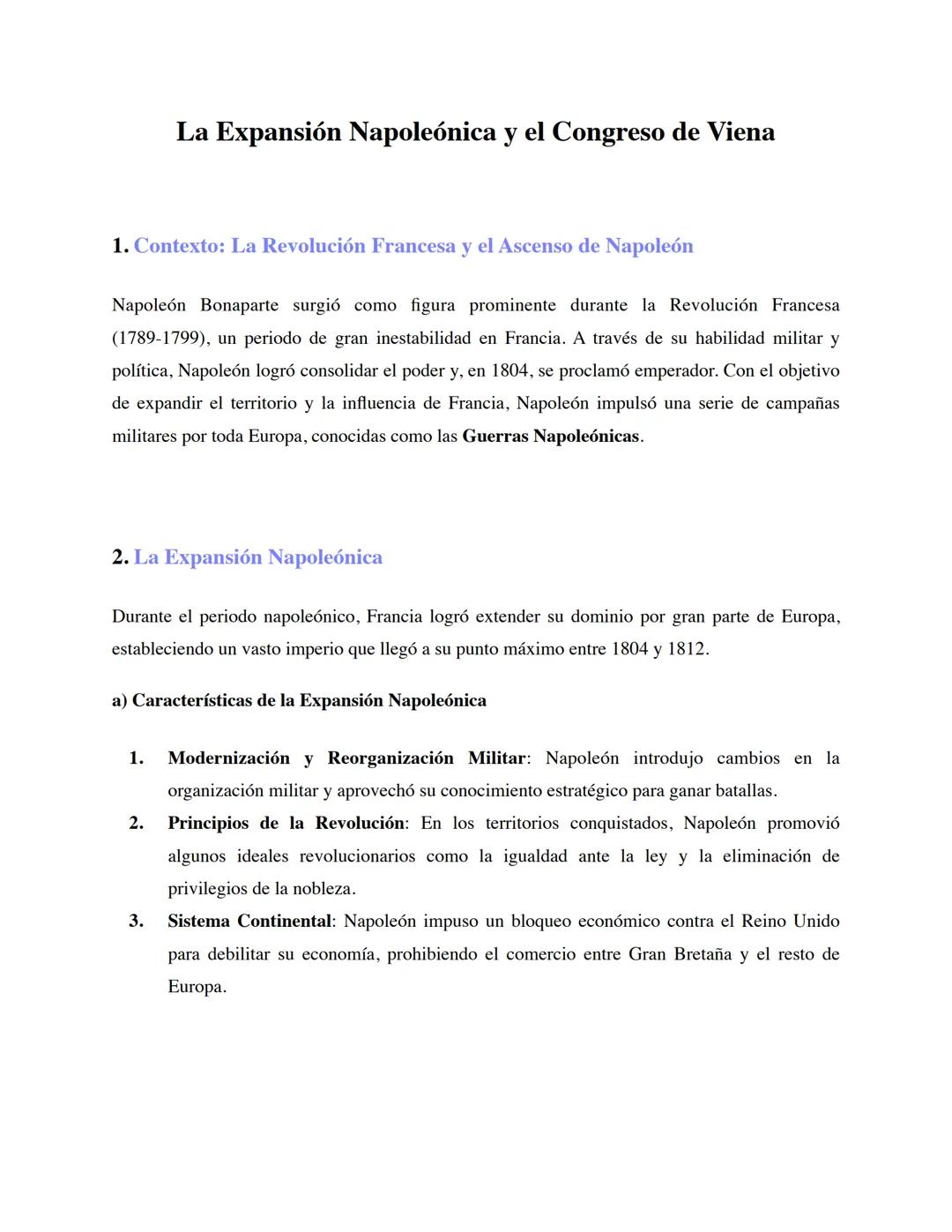 # La Expansión Napoleónica y el Congreso de Viena
1. Contexto: La Revolución Francesa y el Ascenso de Napoleón
Napoleón Bonaparte surgió c