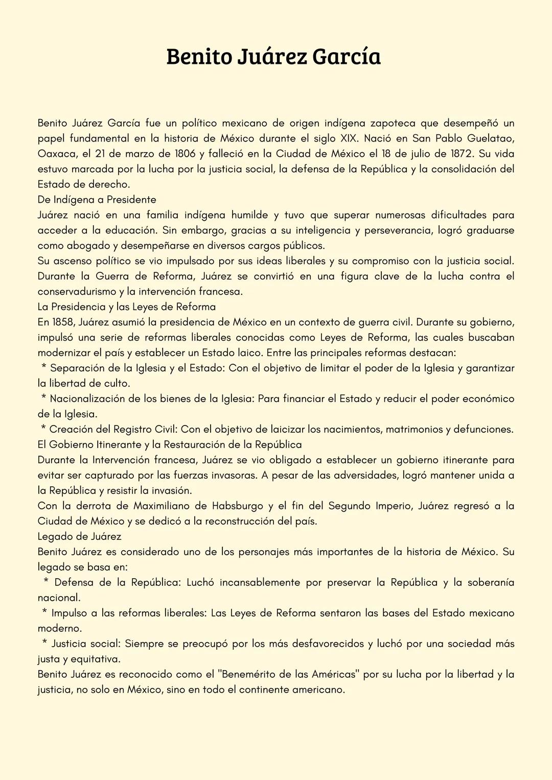 # Benito Juárez García
Benito Juárez García fue un político mexicano de origen indígena zapoteca que desempeñó un
papel fundamental en la h