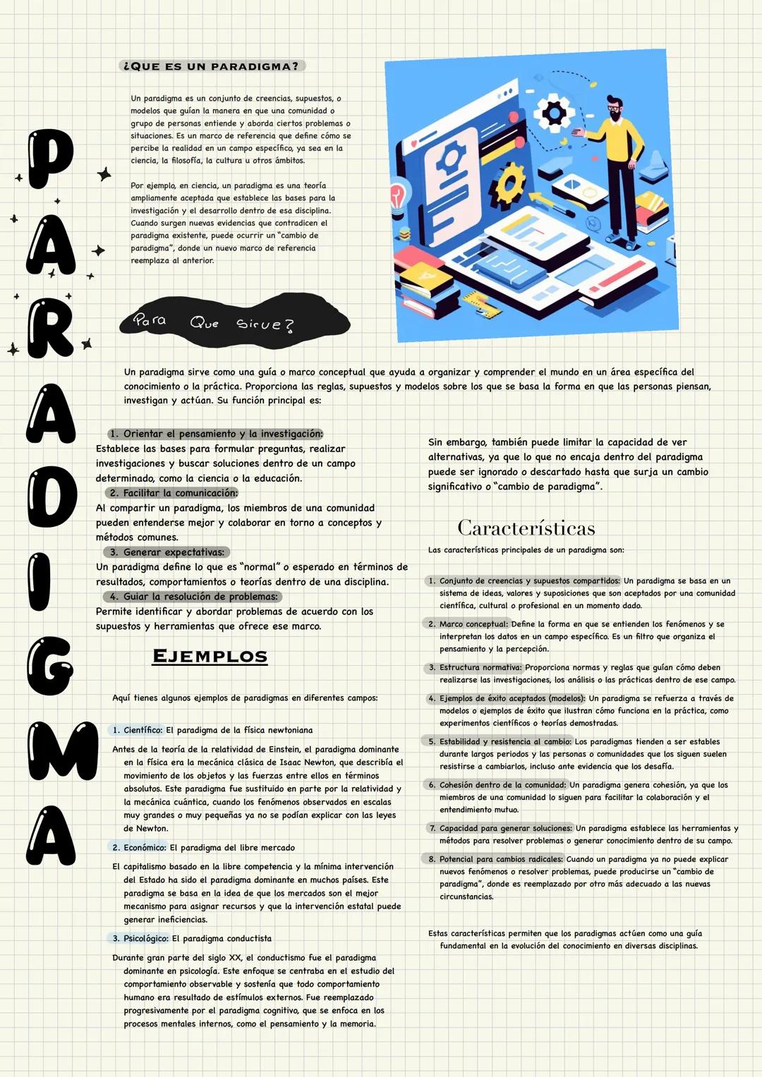 # ¿QUE ES UN PARADIGMA?
Un paradigma es un conjunto de creencias, supuestos, o
modelos que guían la manera en que una comunidad o
grupo de
