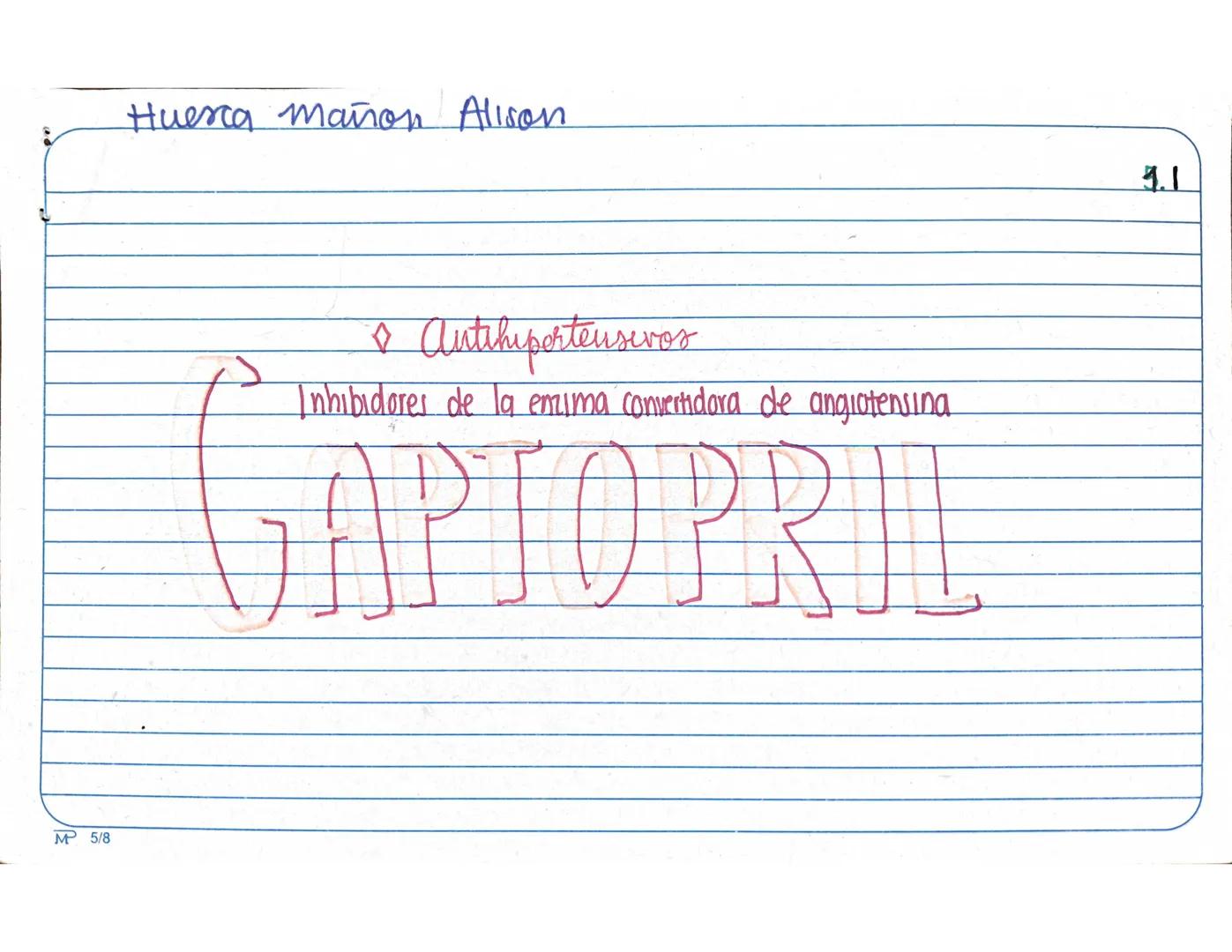 Huesca mañon Alison
• Antihipertensivos
Inhibidores de la emcuma convertidora de angiotensina
MP 5/8
4.1 Farmacocinética:
-Abiorción; in e