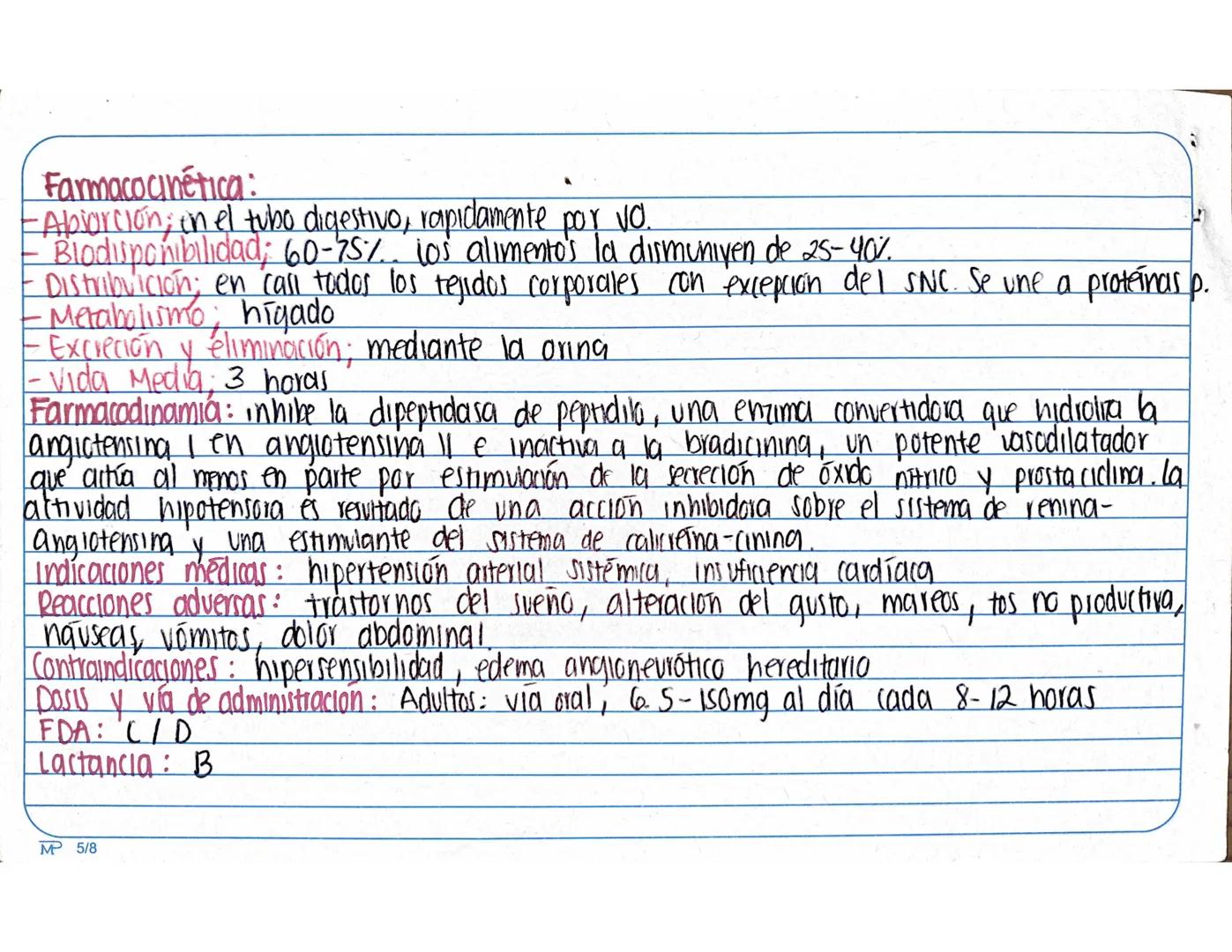 Huesca mañon Alison
• Antihipertensivos
Inhibidores de la emcuma convertidora de angiotensina
MP 5/8
4.1 Farmacocinética:
-Abiorción; in e