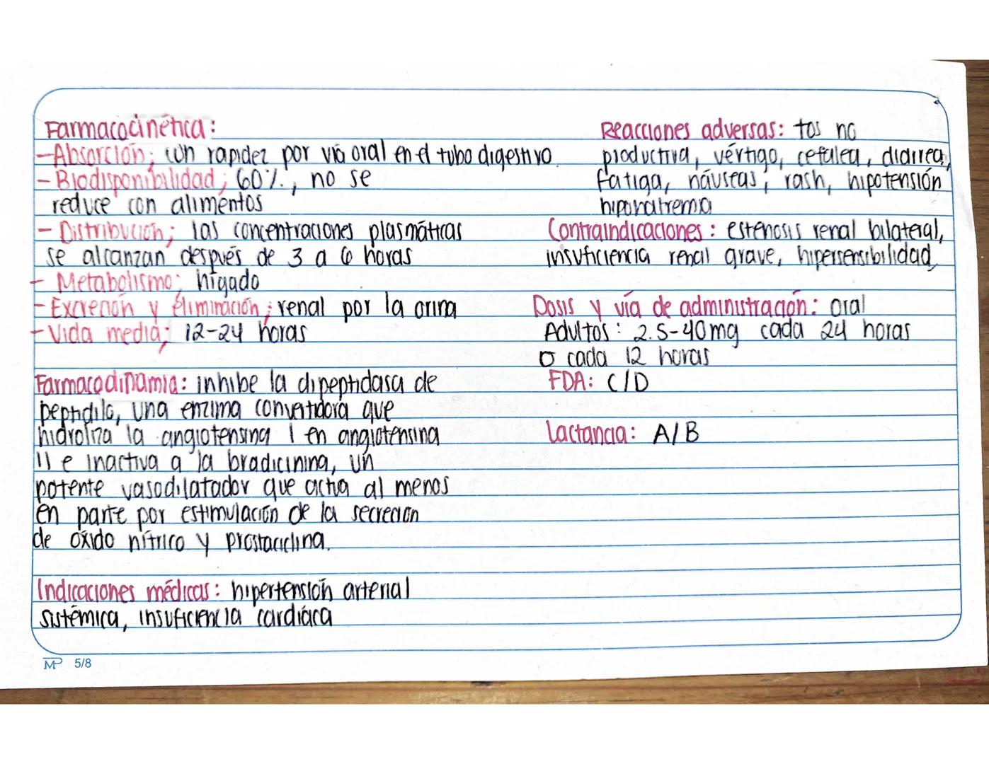 Huesca mañon Alison
• Antihipertensivos
Inhibidores de la emcuma convertidora de angiotensina
MP 5/8
4.1 Farmacocinética:
-Abiorción; in e
