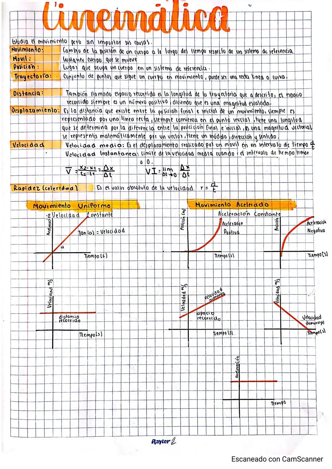 # cinemática
Estudia el movimiento pero sin importar sus cousas
Novimiento: Cambio de la posición de un cuerpo a lo largo del tiempo respe