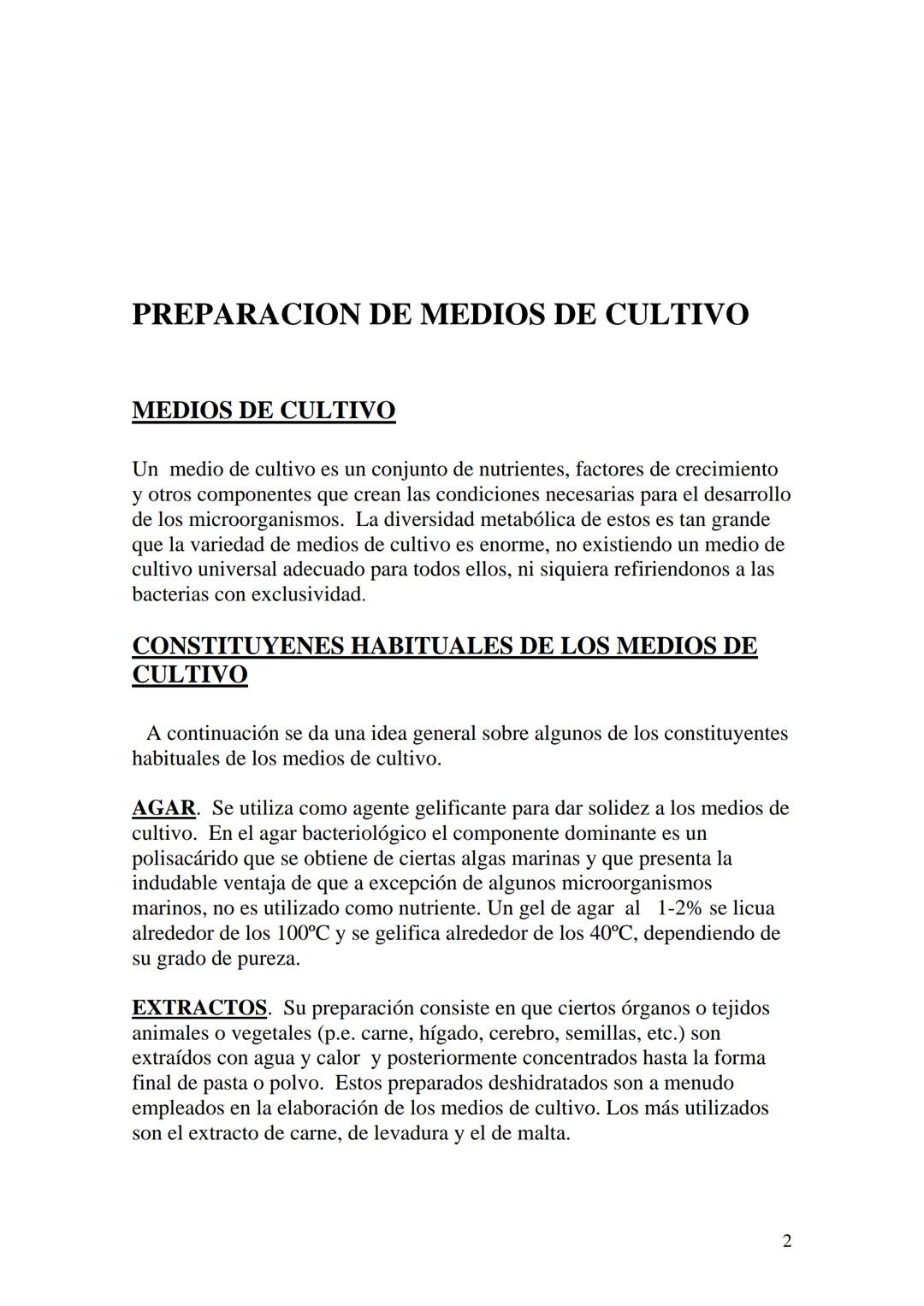 # PREPARACION DE MEDIOS DE CULTIVO
## MEDIOS DE CULTIVO
Un medio de cultivo es un conjunto de nutrientes, factores de crecimiento
y otros