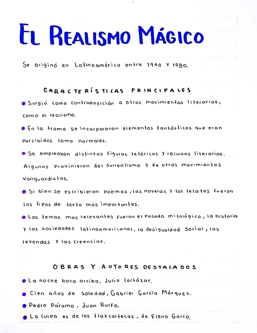 # EL REALISMO MÁGICO
Se originó en
Latinoamérica entre 1940 Y 1980.
CARACTERÍSTICAS PRINCIPALES
• Surgió como contraposición a otros movi