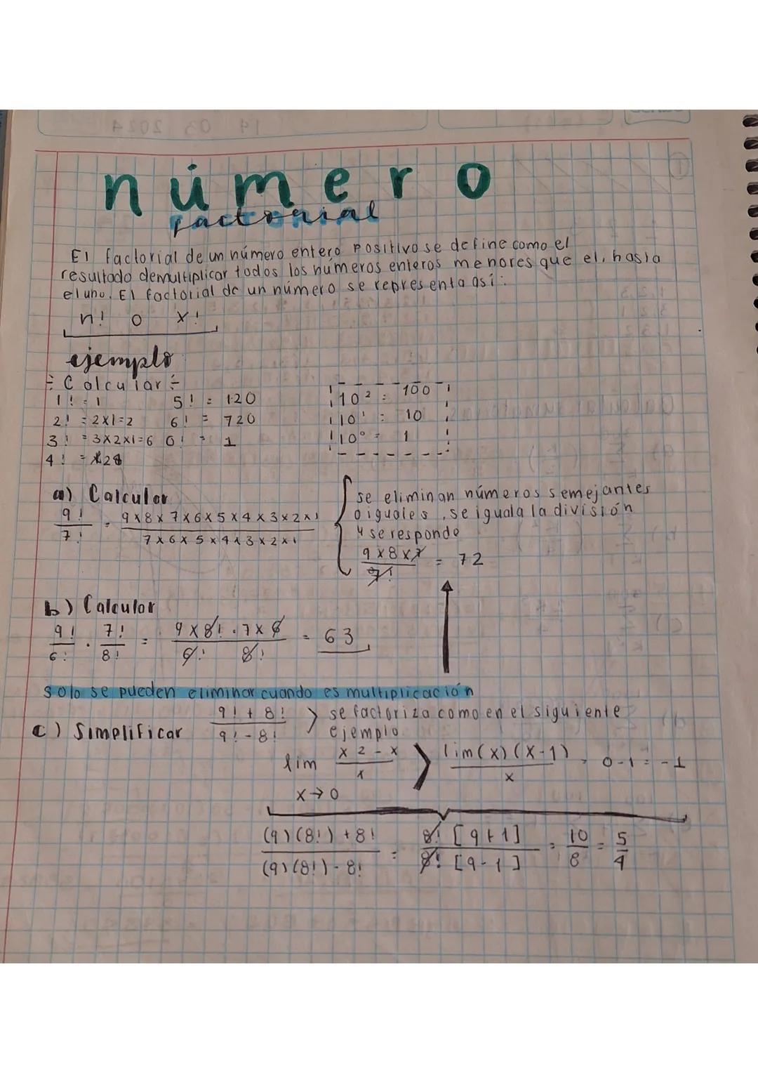 # úmero
factorial
El faclorial de un número entero positivo se define como el
resultado demultiplicar todos los numeros enteros menores que