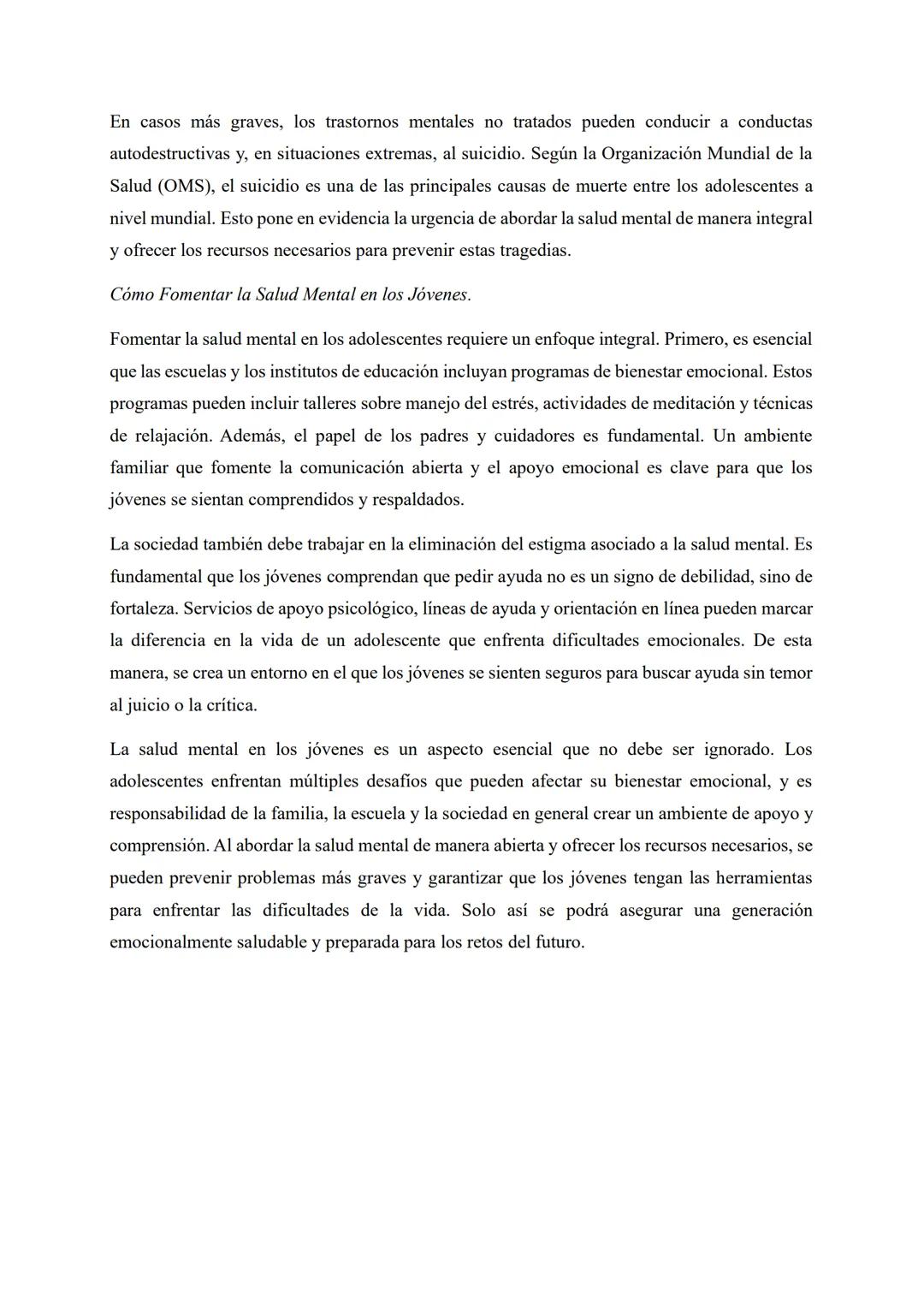 # Título: La Importancia de la Salud Mental en los Jóvenes.
En la actualidad, la salud mental se ha convertido en un tema fundamental, espe