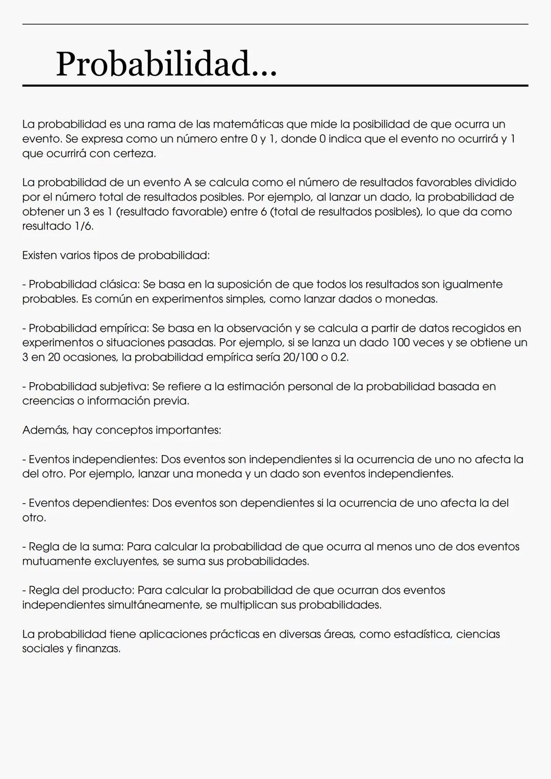 # Probabilidad...
La probabilidad es una rama de las matemáticas que mide la posibilidad de que ocurra un
evento. Se expresa como un número