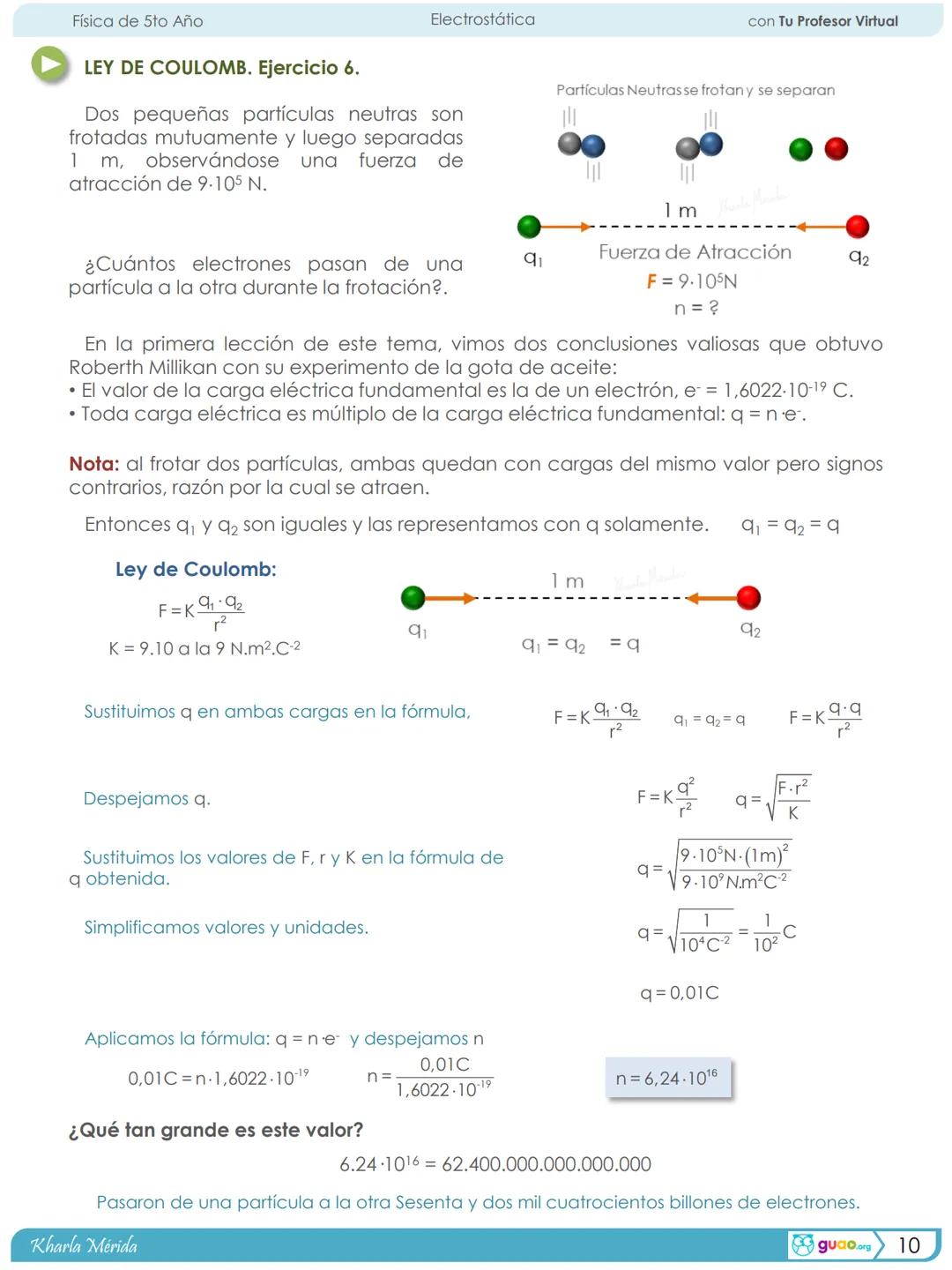 Física de 5to Año
Electrostática
con Tu Profesor Virtual
# 1
Ira Unidad
# Electrostática
## 1.2 Fuerza Eléctrica, Ley de Coulomb.
Ejercicio