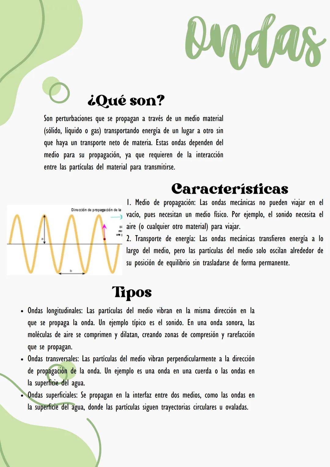# Ondas
## ¿Qué son?
Son perturbaciones que se propagan a través de un medio material
(sólido, líquido o gas) transportando energía de un
