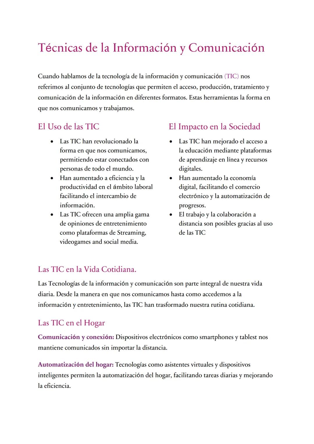 # Técnicas de la Información y Comunicación
Cuando hablamos de la tecnología de la información y comunicación (TIC) nos
referimos al conjun