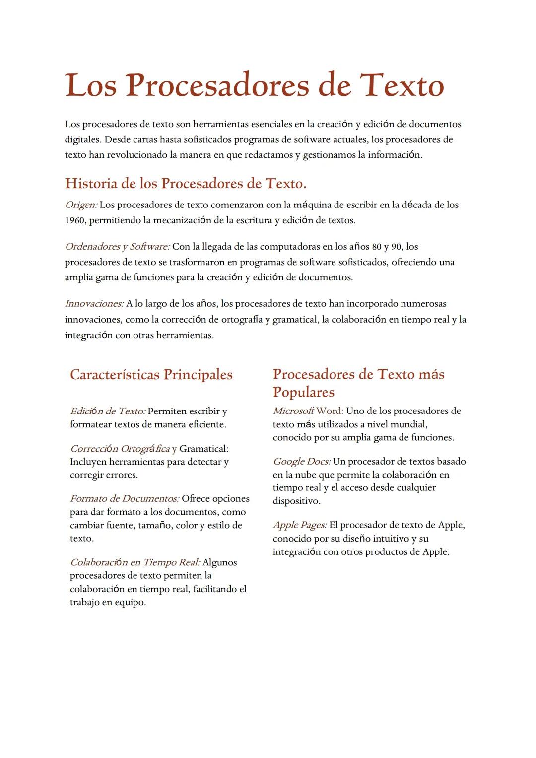 # Los Procesadores de Texto
Los procesadores de texto son herramientas esenciales en la creación y edición de documentos
digitales. Desde c