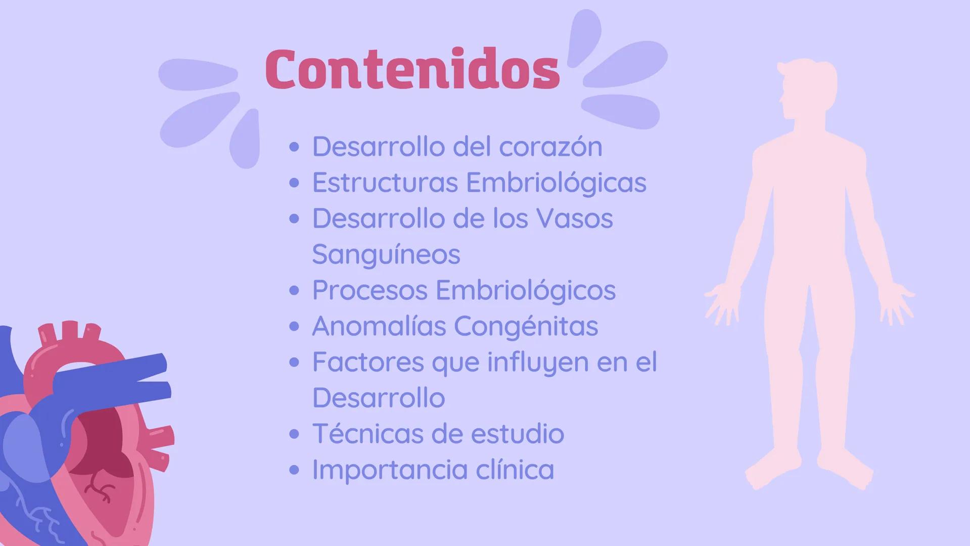 SISTEMA
CARDIOVASCULAR
EN EL DESARROLLO
EMBRIONARIO Contenidos
• Desarrollo del corazón
• Estructuras Embriológicas
• Desarrollo de los Vaso
