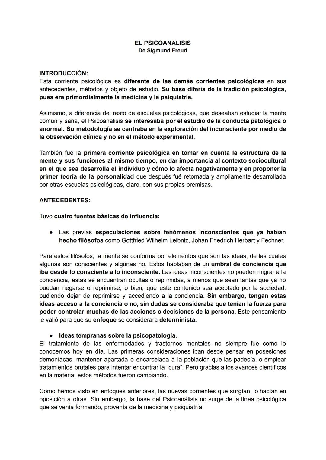 # EL PSICOANÁLISIS
De Sigmund Freud
INTRODUCCIÓN:
Esta corriente psicológica es diferente de las demás corrientes psicológicas en sus
antec