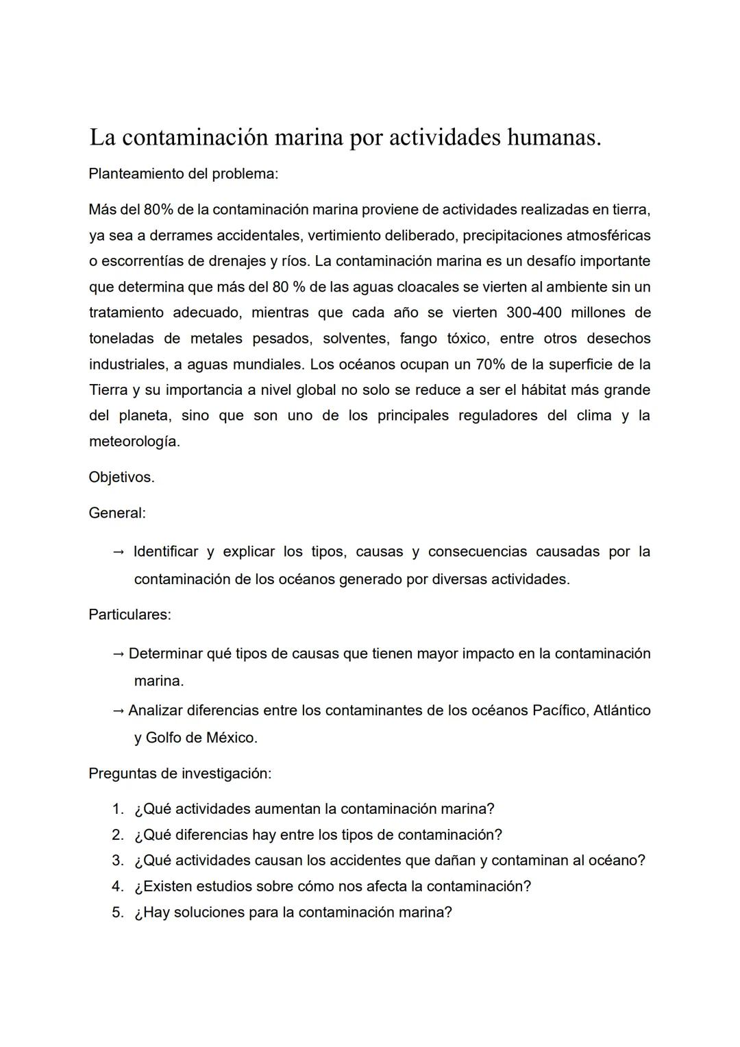 Playa del Carmen, Solidaridad, Q. Roo a 06 de diciembre del 2023.
LA CONTAMINACIÓN MARINA POR
ACTIVIDADES HUMANAS
Asignatura: Laboratorio