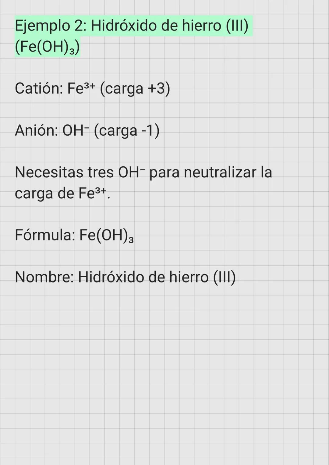Para entender y nombrar los hidróxidos
(compuestos que contienen el anión
hidróxido, OH-)
1. Identificar el catión y su carga
Cada element