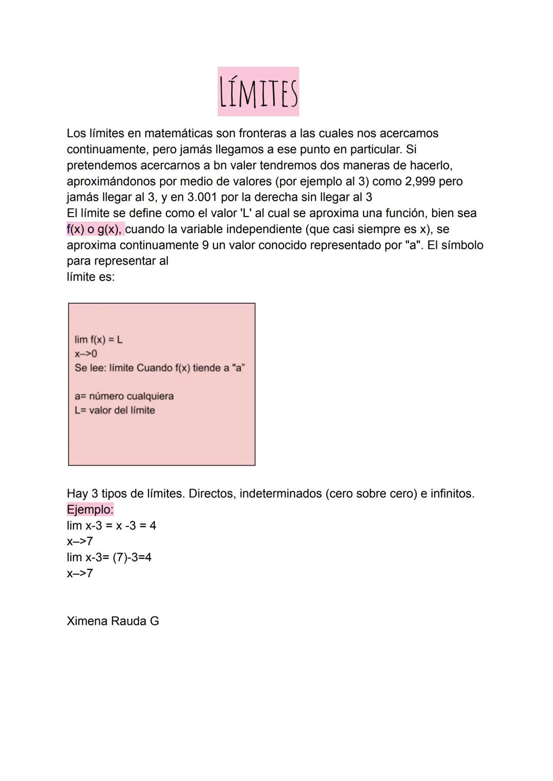 # LÍMITES
Los límites en matemáticas son fronteras a las cuales nos acercamos
continuamente, pero jamás llegamos a ese punto en particular.