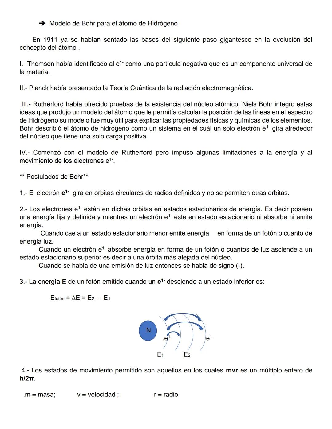 → Modelo de Bohr para el átomo de Hidrógeno
En 1911 ya se habían sentado las bases del siguiente paso gigantesco en la evolución del
concep
