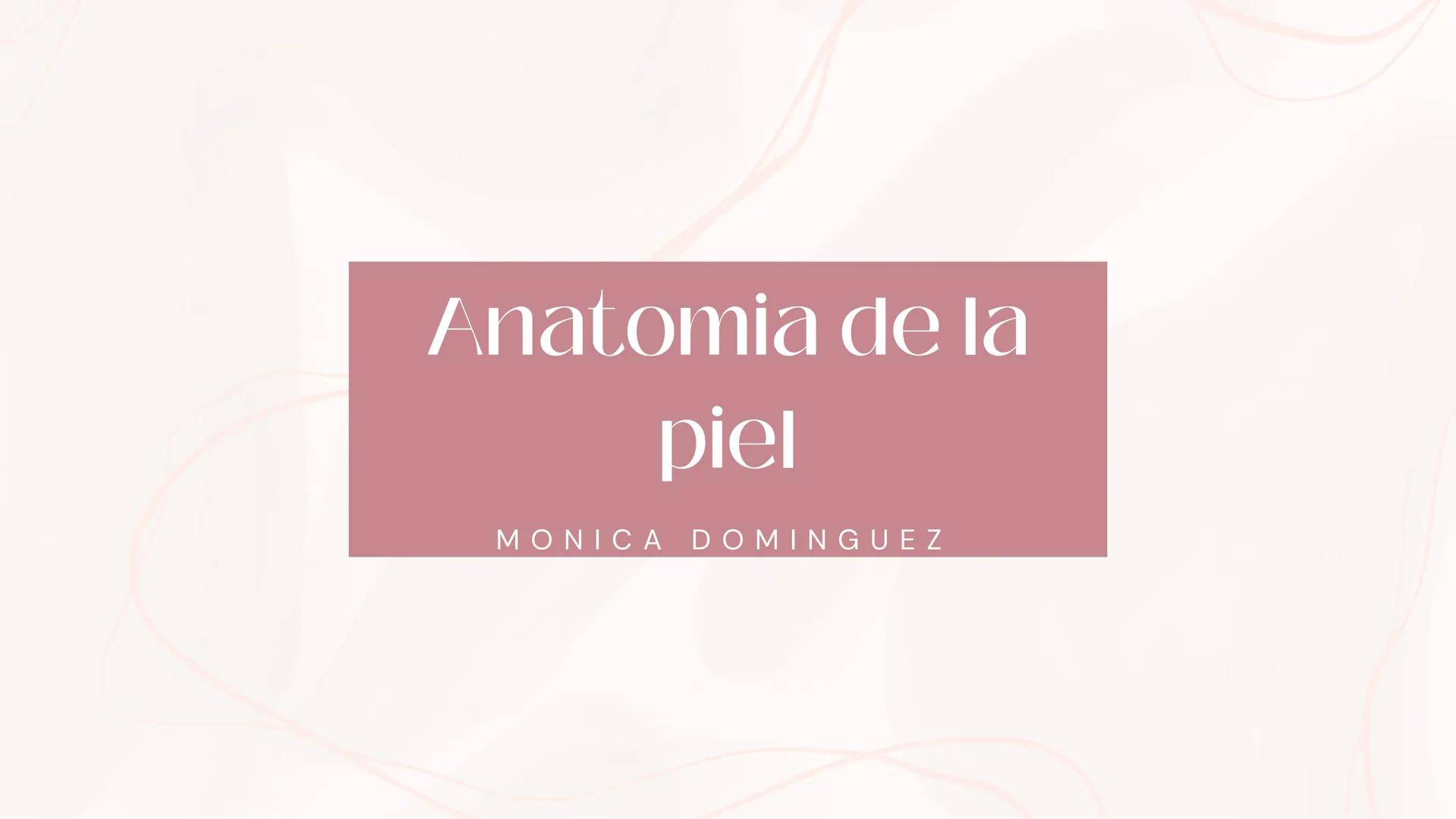 # Anatomia de la
piel
MONICA DOMINGUEZ # La piel
LA PIEL ES EL ÓRGANO MAS
GRANDE DEL CUERPO ENTRE LAS
PRINCIPALES FUNCIONES DE LA
PIEL EST