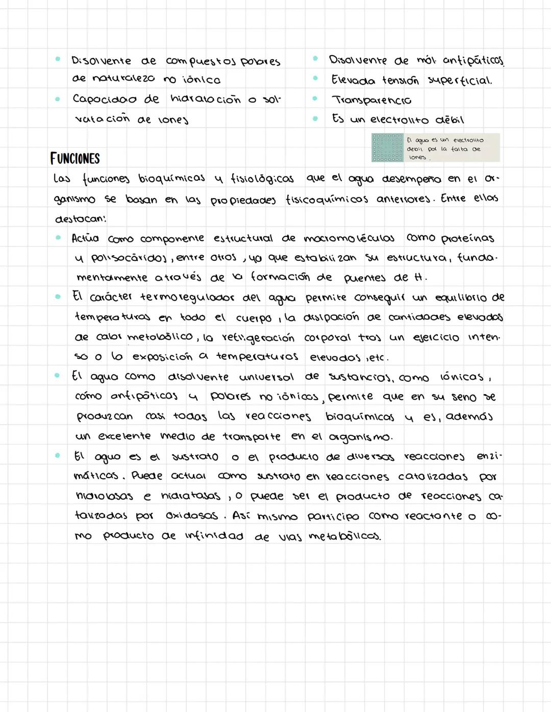 # Agua
Mo
Molécub de enorme importancia biològica, tanto por su abundancia co-
mo por las funciones que desempeña en la materia vivo, así c