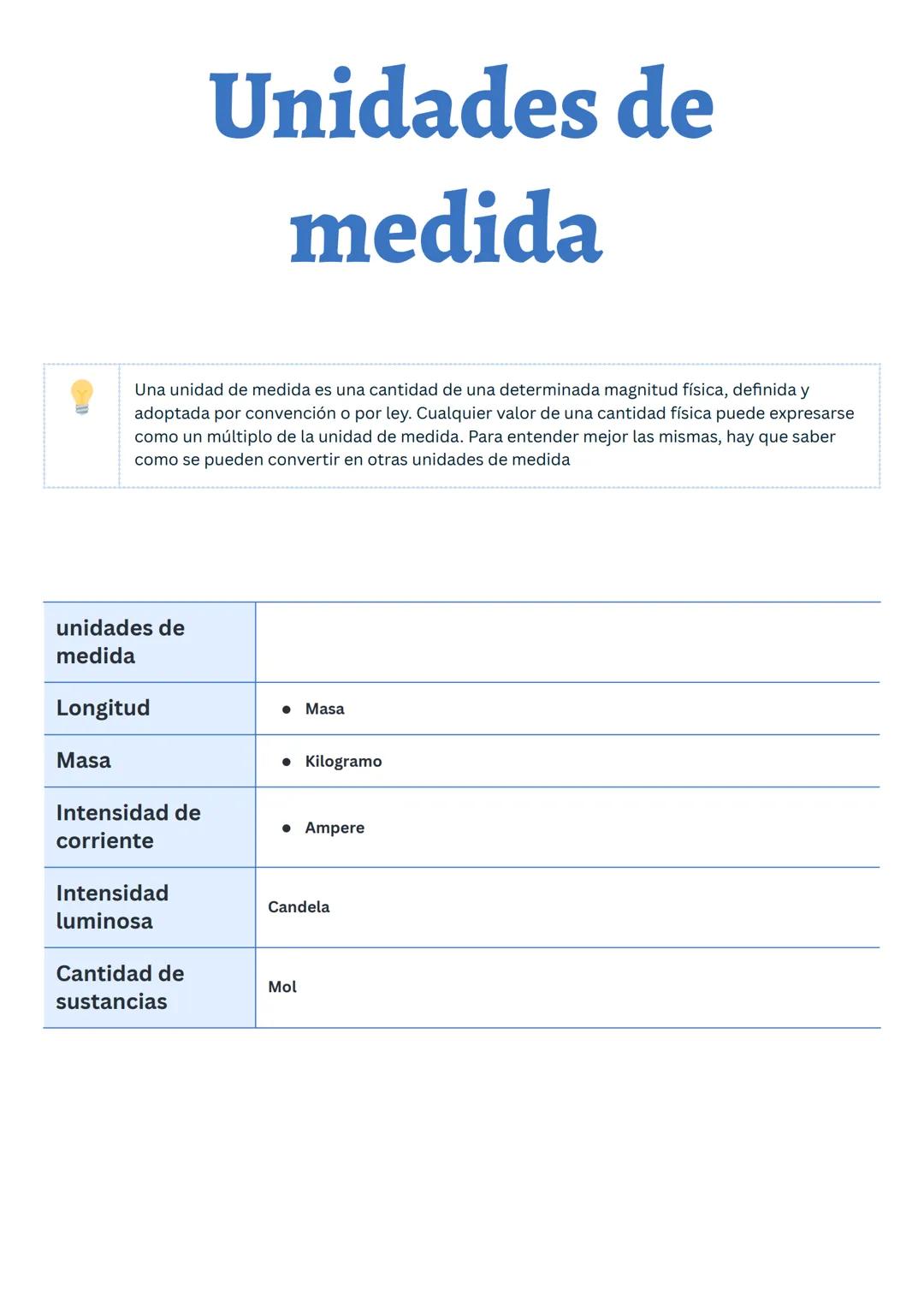 # Unidades de
medida
Una unidad de medida es una cantidad de una determinada magnitud física, definida y
adoptada por convención o por ley.