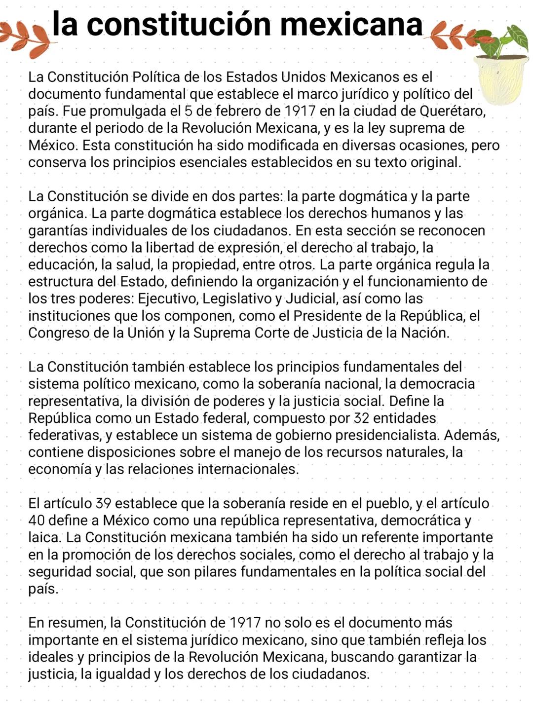 la constitución mexicana
La Constitución Política de los Estados Unidos Mexicanos es el
documento fundamental que establece el marco jurídic