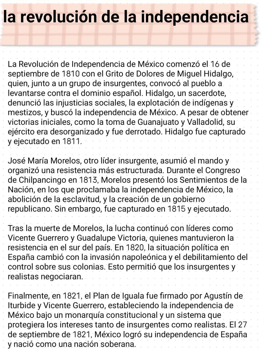 # la revolución de la independencia
La Revolución de Independencia de México comenzó el 16 de
septiembre de 1810 con el Grito de Dolores de