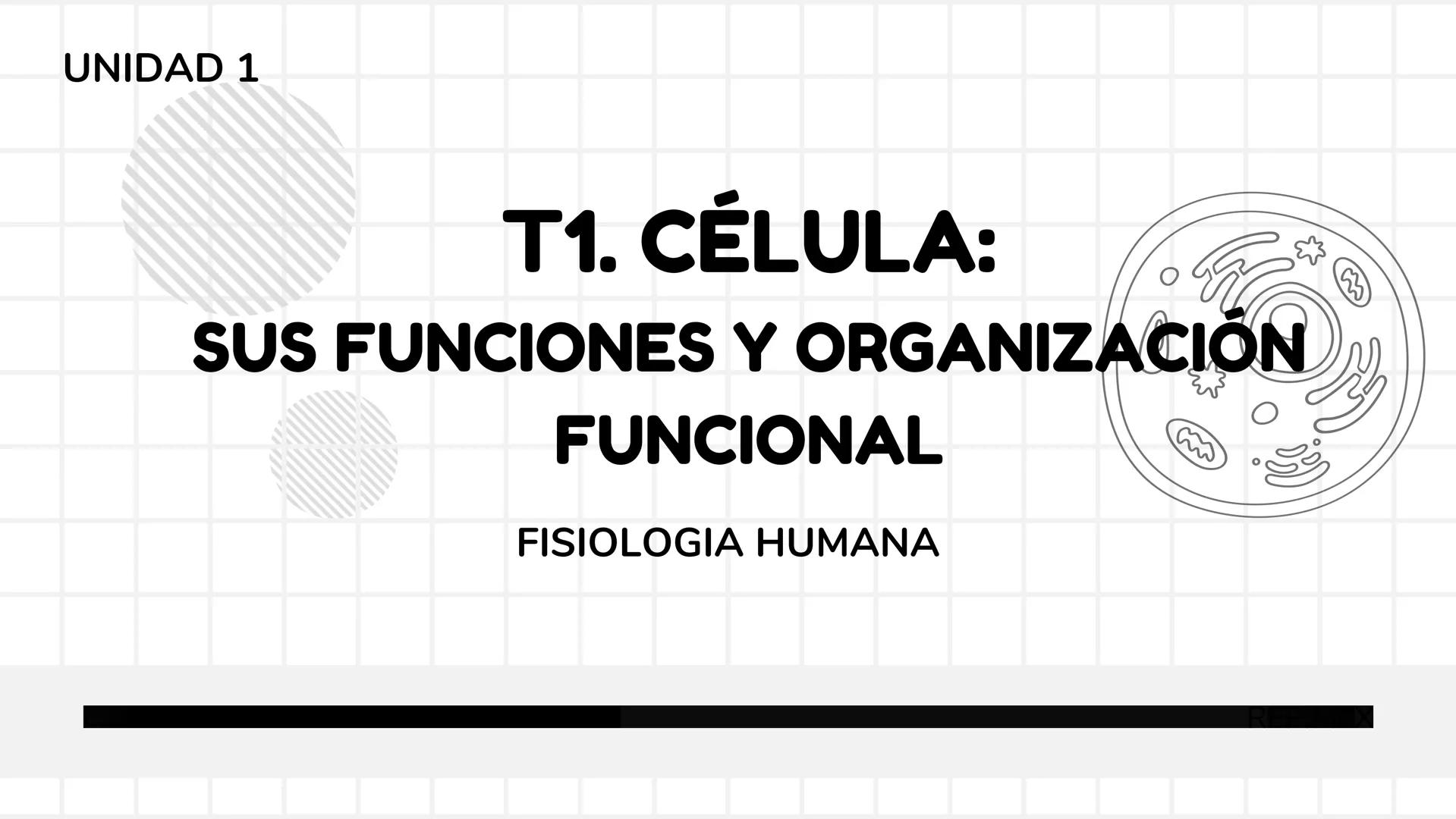 # UNIDAD 1
# T1. CÉLULA:
## SUS FUNCIONES Y ORGANIZACIÓN
## FUNCIONAL
FISIOLOGIA HUMANA # CONTENIDO
ORGANIZACION
Líquido
extracelular
L