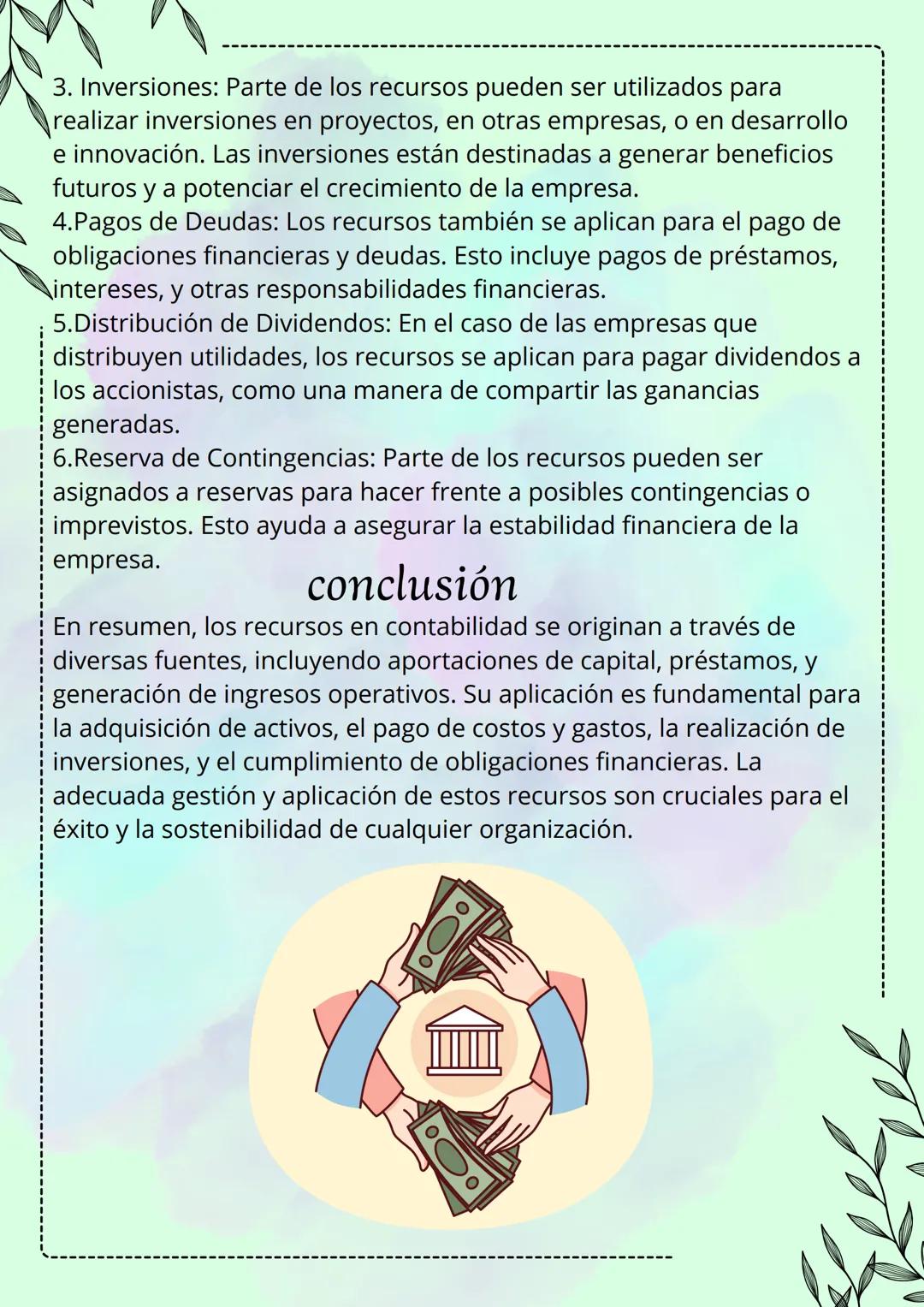 # CONTABILIDAD
En contabilidad, el concepto de recursos y su aplicación se refiere a
cómo una empresa maneja y utiliza los recursos financi
