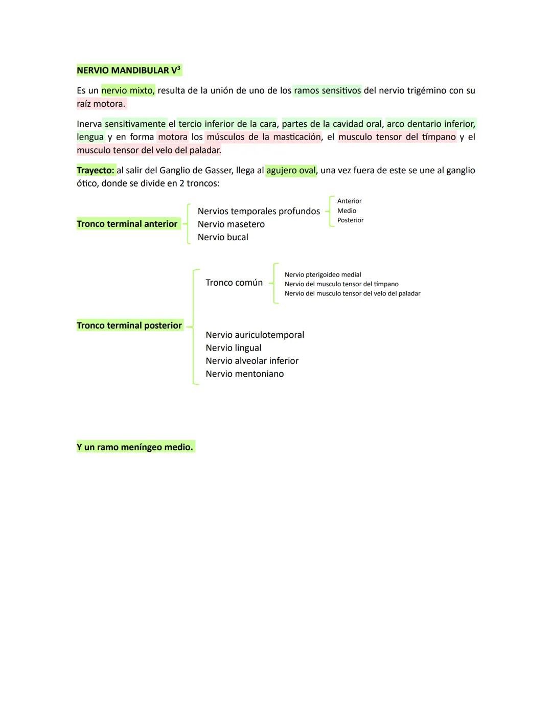 # NERVIO TRIGÉMINO V PAR CRANEAL
Nervio mixto que transmite la sensibilidad de la cara, orbita y fosas nasales, lleva inervaciones
motoras