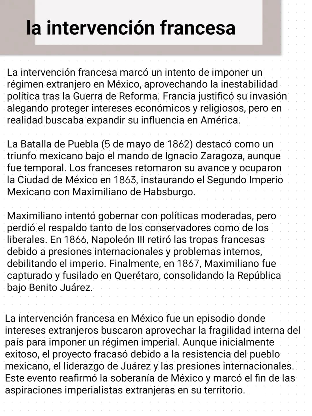 # la intervención francesa
La intervención francesa marcó un intento de imponer un
régimen extranjero en México, aprovechando la inestabili