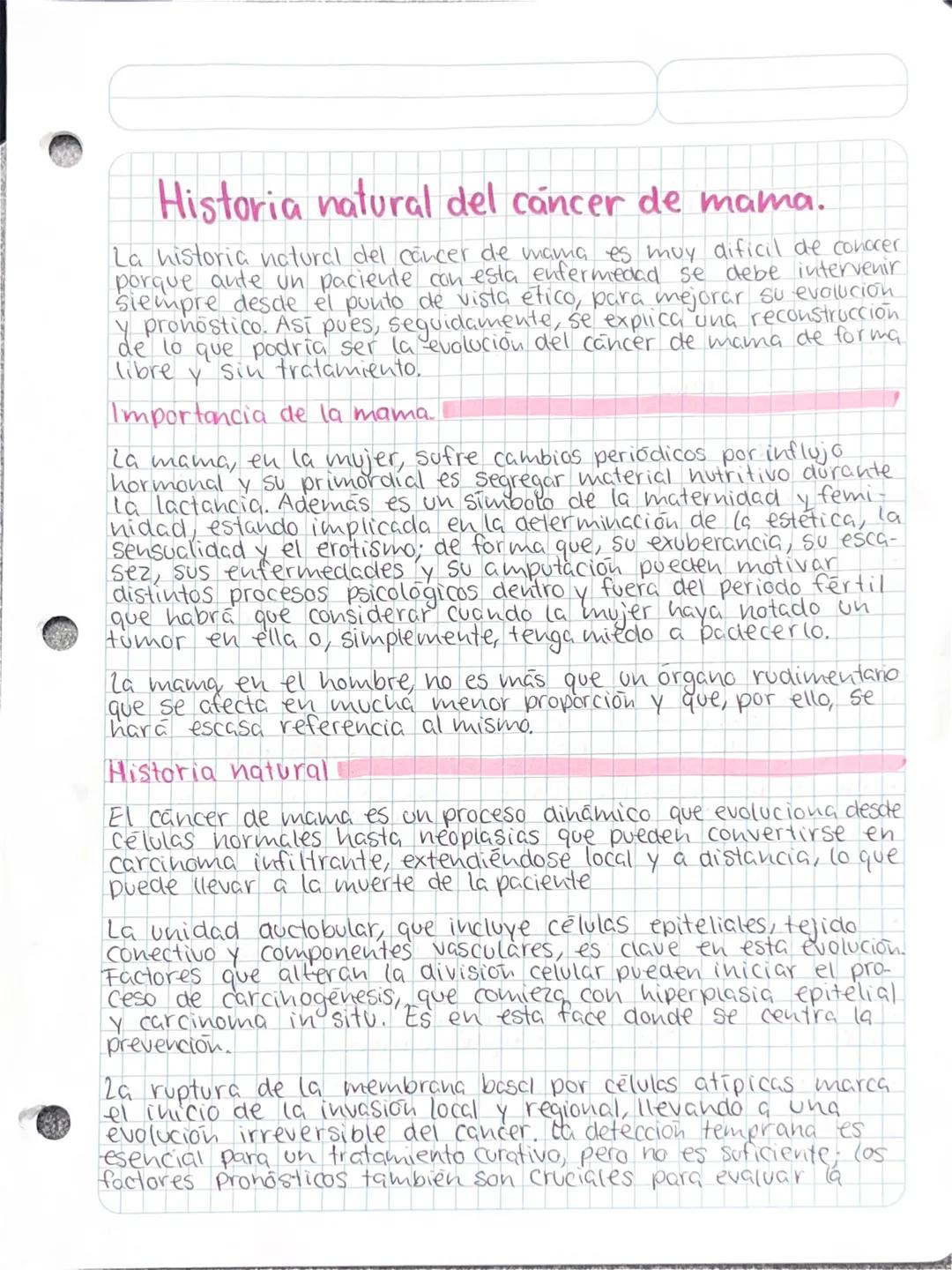 # Historia natural del cáncer de mama.
La historia natural del cancer de mama es muy dificil de conocer
porque ante un paciente con esta en