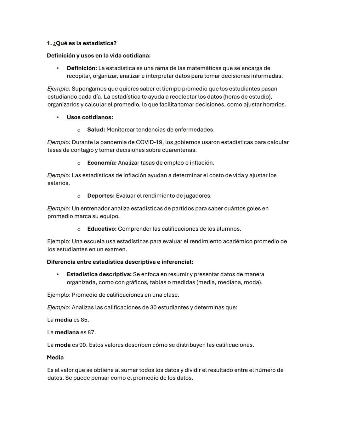 # 1. ¿Qué es la estadística?
Definición y usos en la vida cotidiana:
* Definición: La estadística es una rama de las matemáticas que se