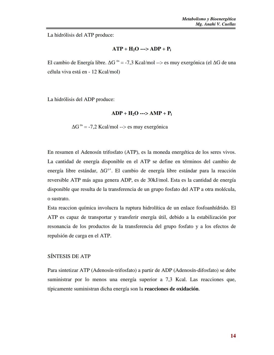 BIOQUÍMICA DE LOS ALIMENTOS
Metabolismo y Bioenergética
Mg. Anahi V. Cuellas
METABOLISMO
Y
BIOENERGETICA
Contenido:
I- Metabolismo:
As