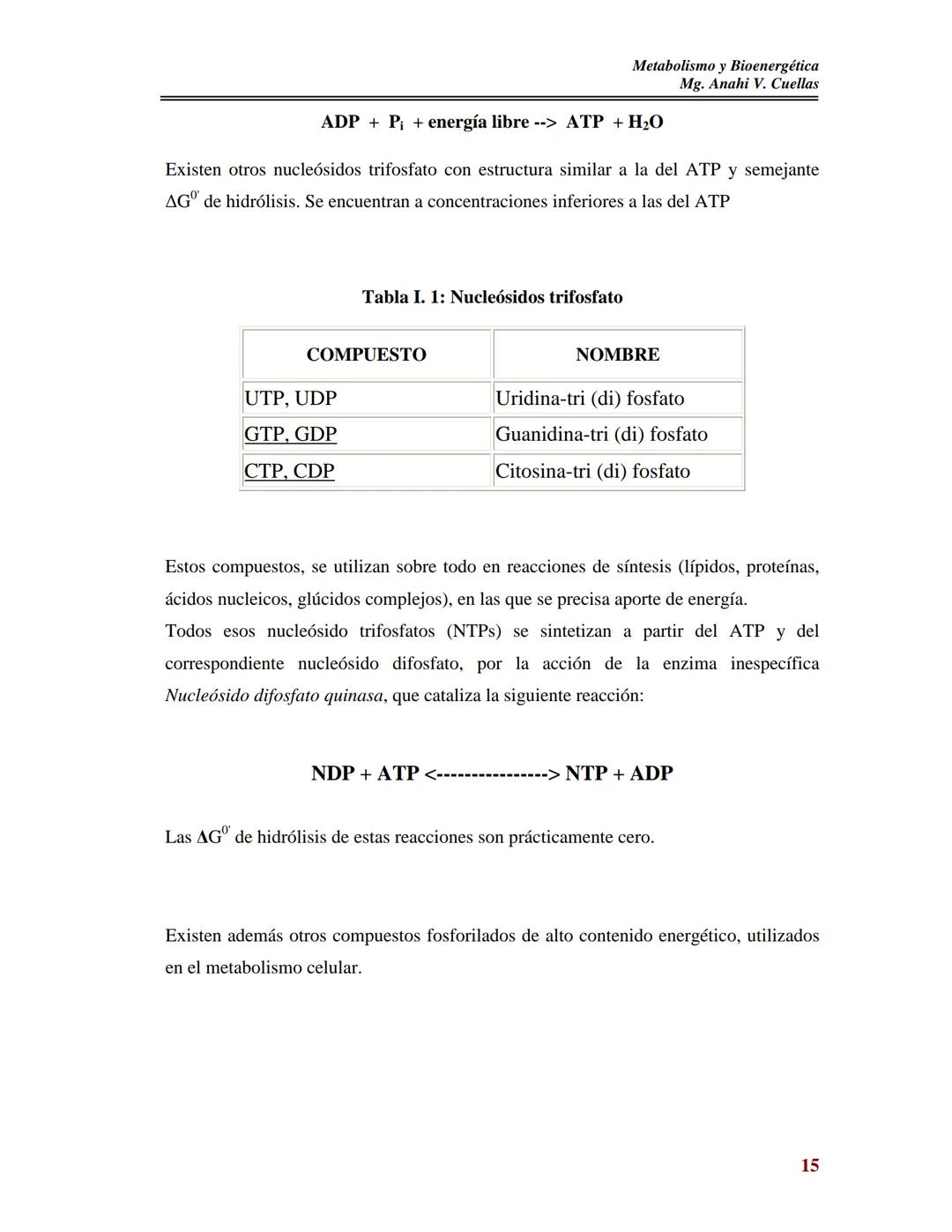 BIOQUÍMICA DE LOS ALIMENTOS
Metabolismo y Bioenergética
Mg. Anahi V. Cuellas
METABOLISMO
Y
BIOENERGETICA
Contenido:
I- Metabolismo:
As