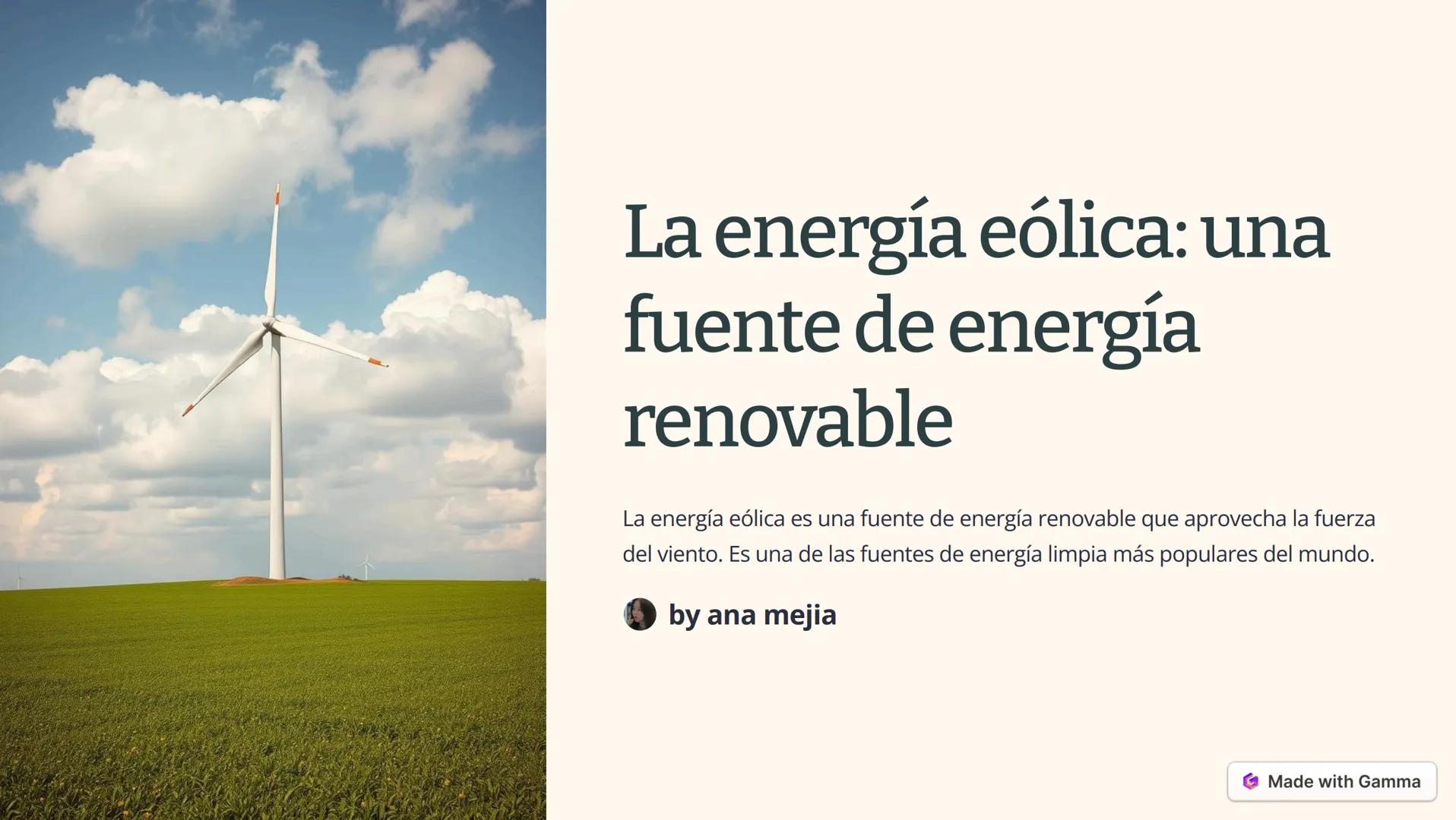 # La energía eólica: una
fuente de energía
renovable
La energía eólica es una fuente de energía renovable que aprovecha la fuerza
del vient