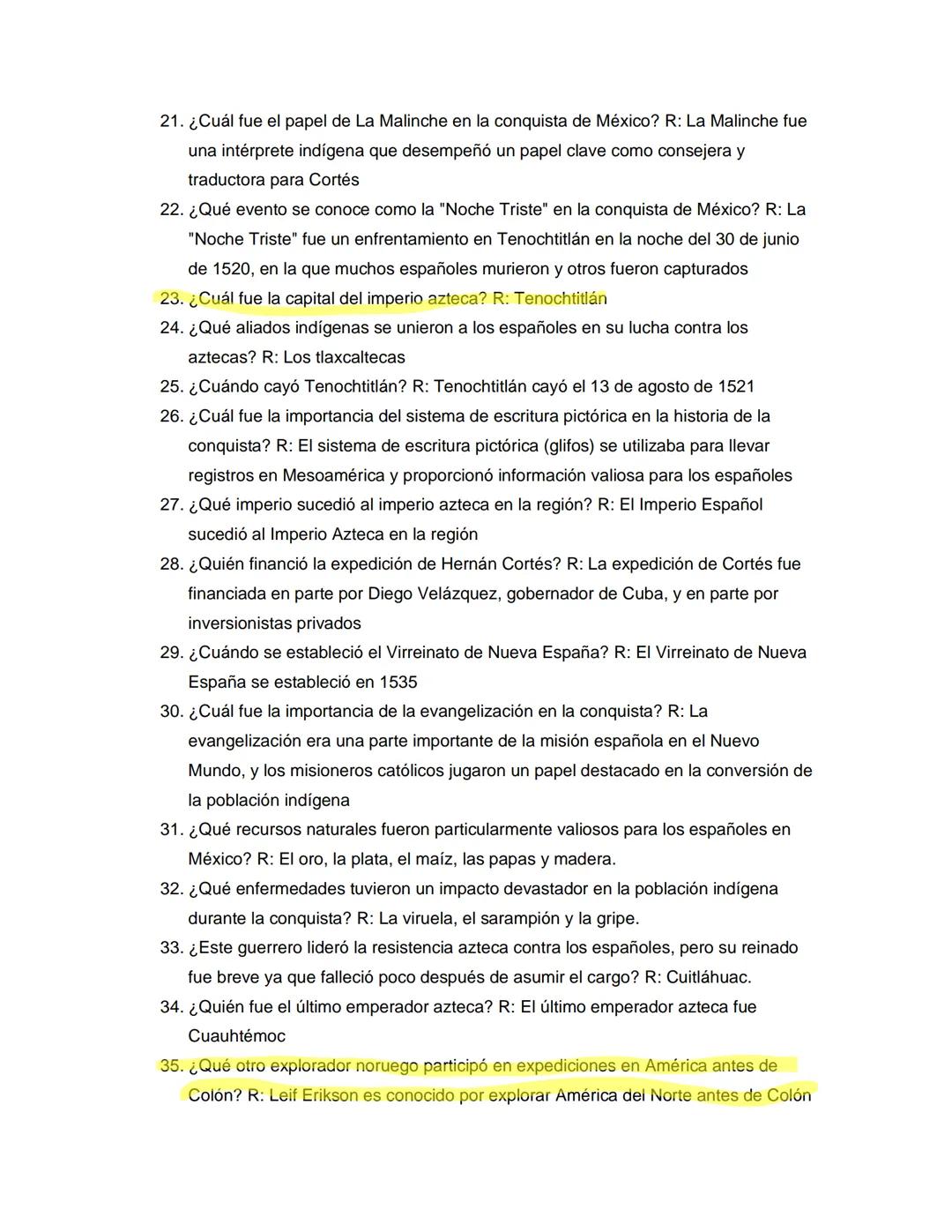 Cuestionario guía:
1. ¿Durante qué años floreció el imperio Azteca, también llamado Mexica? R: entre
1345 y 1521 d. C.
2. ¿Cuáles fueron las
