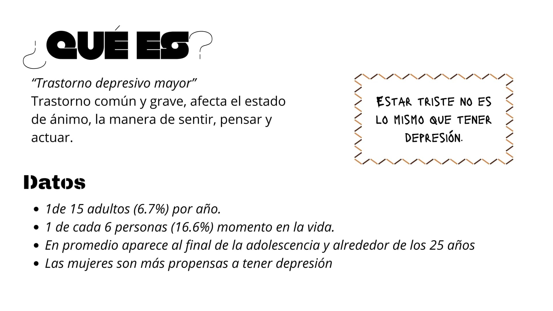 DEPRESIÓN ÍNDICE
05 ¿Qué es?
09 Factores de Riesgo
06 Tipologías
10 Desarrollo
07 Tipos
II Enfermedades
Relacionadas
08 Síntomas
12